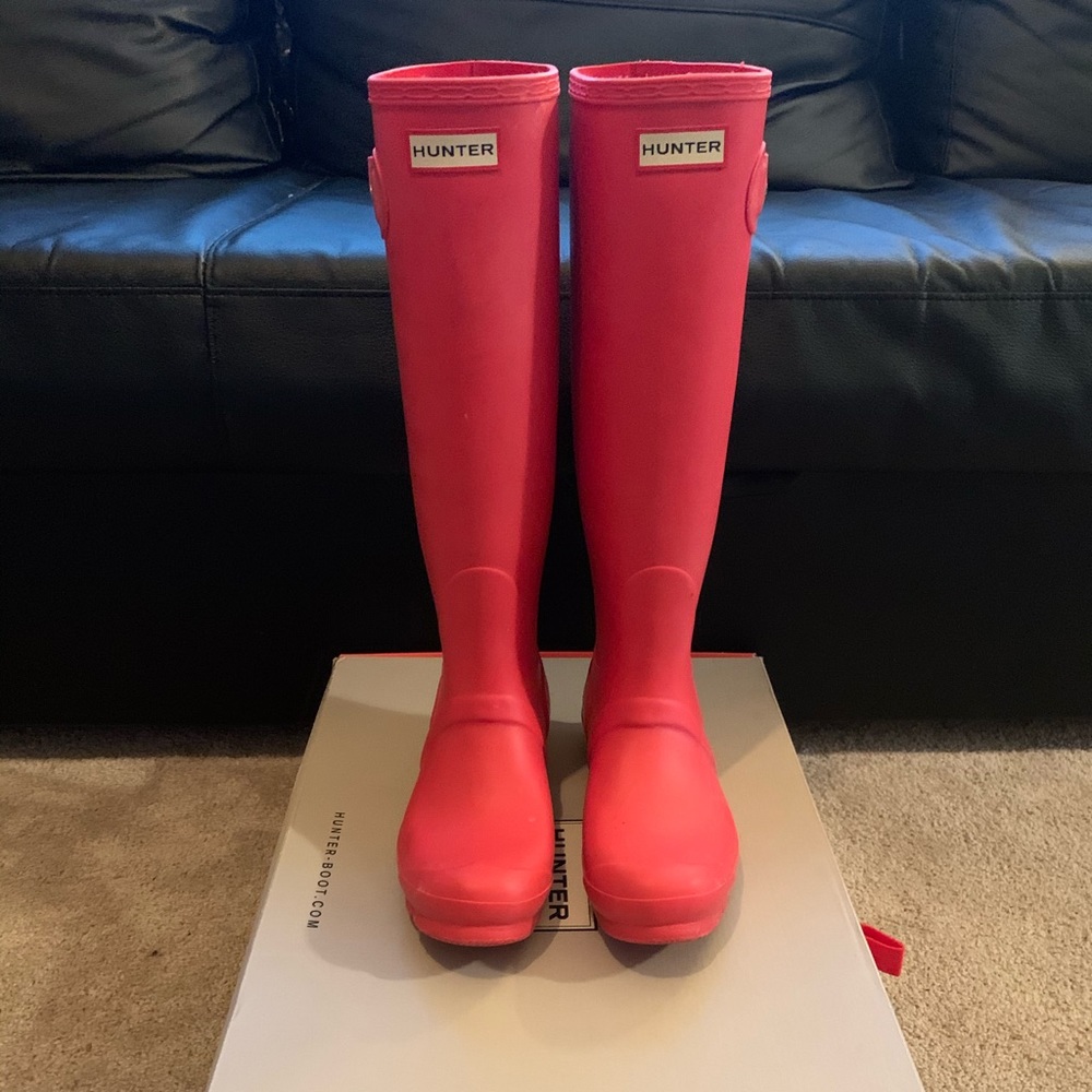 Hunter boots original tall bright coral matte